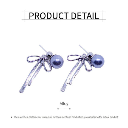 Grey Pearl Ribbon Long Tassel Earrings Elegant Fashion Jewelry for Women Gift