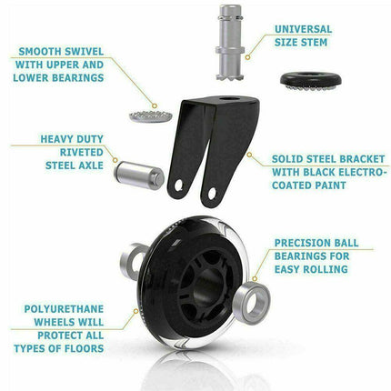 5pcs 3-Inch PU Transparent Caster Wheels Luggage Office Chair Mute Swivel Wheels