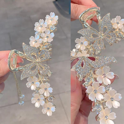 Rhinestone Pearl Butterfly Hair Clip Elegant Girls Hair Claws Hair Accessories - Aimall