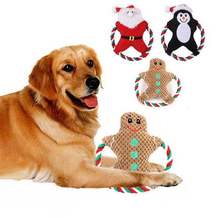 Pet Christmas Plush Toy Dog Chew Santa Penguin Gingerbread Durable Play Gift