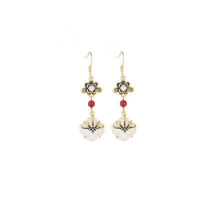 Chinese Flower Earrings Ethnic Style Hanfu Earrings for Traditional Jewelry