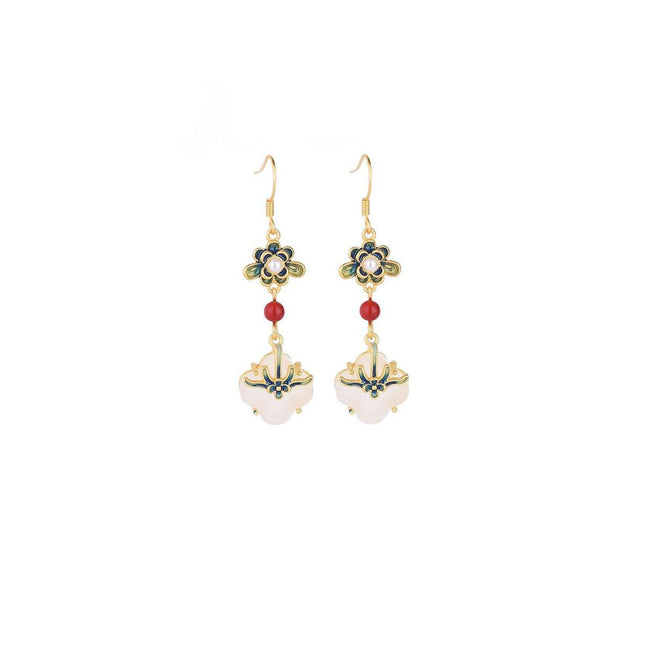 Chinese Flower Earrings Ethnic Style Hanfu Earrings for Traditional Jewelry