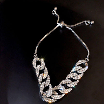 Stylish Silver Cuban Chain Bracelet Rhinestone Peplum Design Women Jewelry
