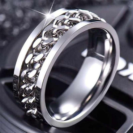 Spinner Rings Mens Womens Fidget Rotating Ring Silver Stainless Steel Size 9 - Aimall
