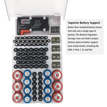 93 Slot Battery Storage Organizer Holder with Tester-Battery Caddy Rack Case Box - Aimall