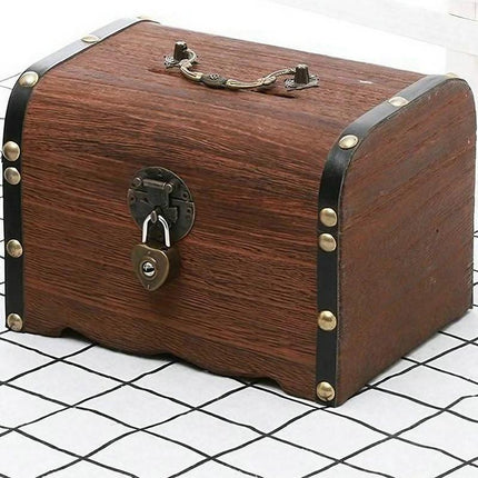 Wooden Treasure Chest Retro Money Storage Box Case Coin Piggy Bank Organizer - Aimall