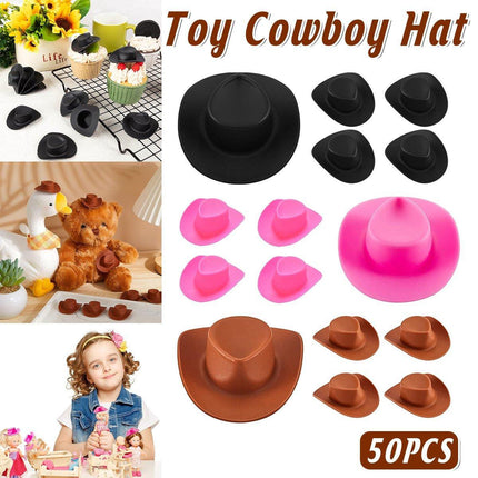 50PCS Mini Toy Cowboy Hats for Dolls Plastic Western Party Decoration Accessory