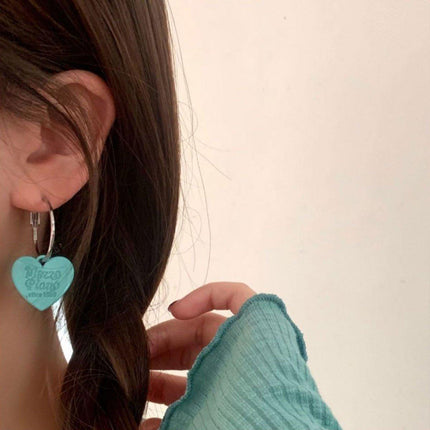 Green Academy Style Heart Shaped Cute Earring Clip Women Fashion Jewelry
