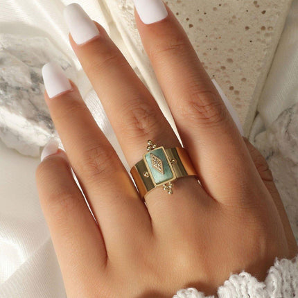 Female Titanium Steel Ring with Natural Stone Fashion Jewellery Women