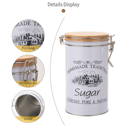 3PCS White Tinplate Coffee Tea Sugar Storage Jar Set Sealed Kitchen Counter
