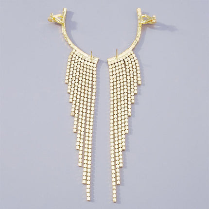 Bling Dangle Drop Tassel Earrings Long Tassel Rhinestone Rhinestone Earrings - Aimall