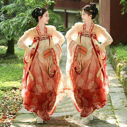 Embroidery Hanfu Tang Style Half Arm Upper Garment Chest Length Skirt Improved - Aimall