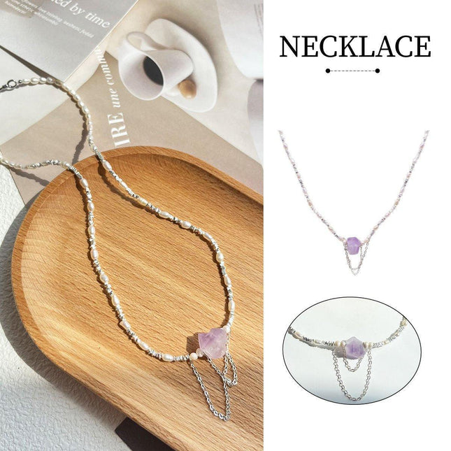 Purple Crystal Pendant Pearl Necklace Elegant Fashion Jewellery Trendy