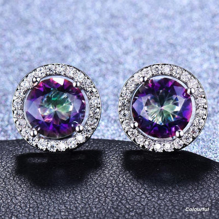 Female Round Zircon Stud Earrings Full Diamond Boucle Big Hollow Cubic Gift - Aimall