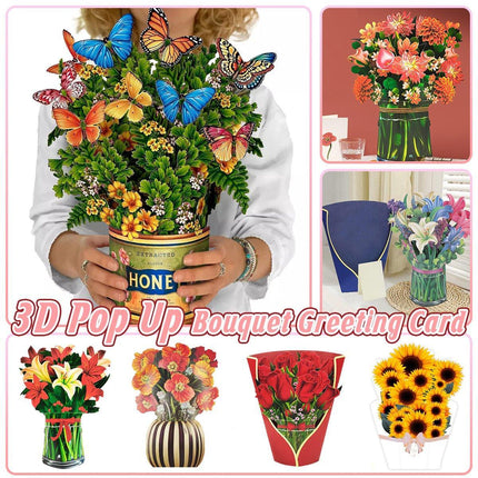 New Style 3D Pop Up Cards Paper Flower Bouquet Greeting Card for All Occasions