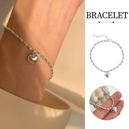Silver Beige Heart Bracelet Vintage Sweet Peach Heart String Jewelry for Women