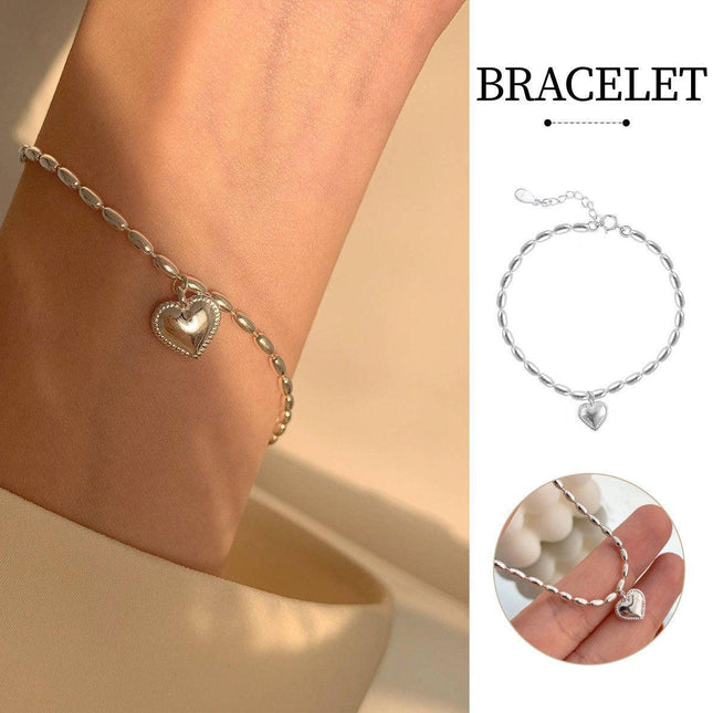 Silver Beige Heart Bracelet Vintage Sweet Peach Heart String Jewelry for Women