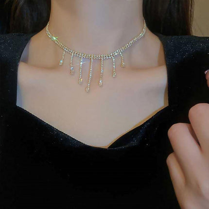 Luxury Zirconia Tassel Necklace Elegant Collar Jewelry for Women Party Wear