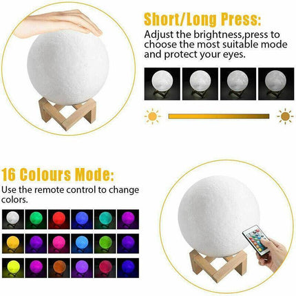 8cm Magical Moon Lamp LED Night Light Moonlight Sensor Remote Control Dimmable 3D - Aimall