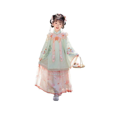 Girl Hanfu Dress Embroidered Floral Tang Suit Chinese Traditional Princess Sweet - Aimall