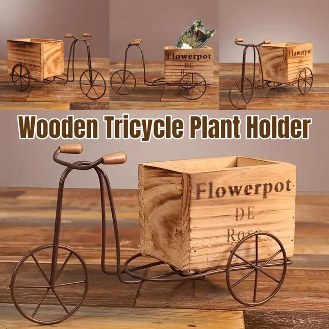 Retro Iron Bicycle Ornament with Wooden Flower Pot Green Plant Holder Decor