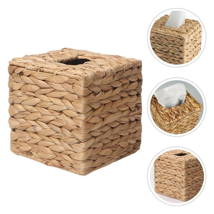 Straw Woven Tissue Box Rustic Style Extractable Tissue Drawer Desktop Organizer