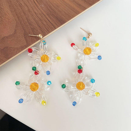 Beaded Flower Long Fringe Earrings Fashion Stud Jewellery for Women Gifts