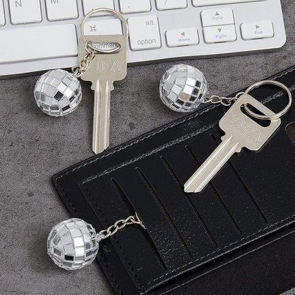 12PCS Disco Laser Ball Pendant Small Silver Bag Pendant Keychain Party Favors