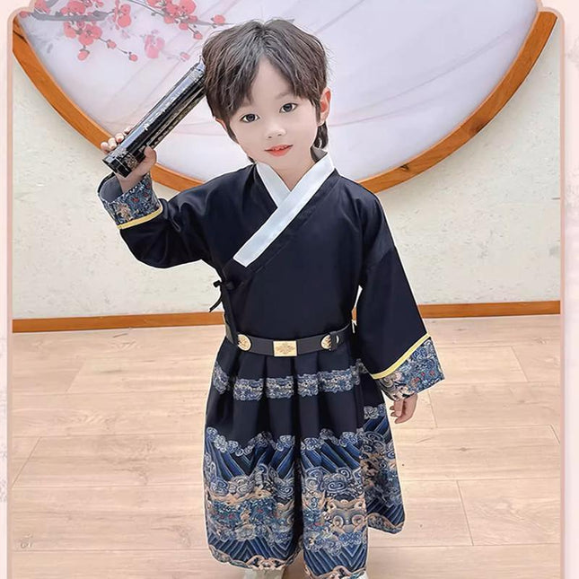 Navy Hanfu Boys Girl Traditional Chinese Dress Clothes Ancient Children's Performance - Aimall