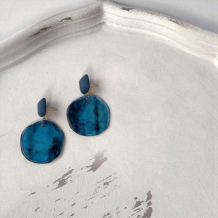 Elegant Blue Oil Drop Earrings Retro Fashion Silver Needle Jewellery Women