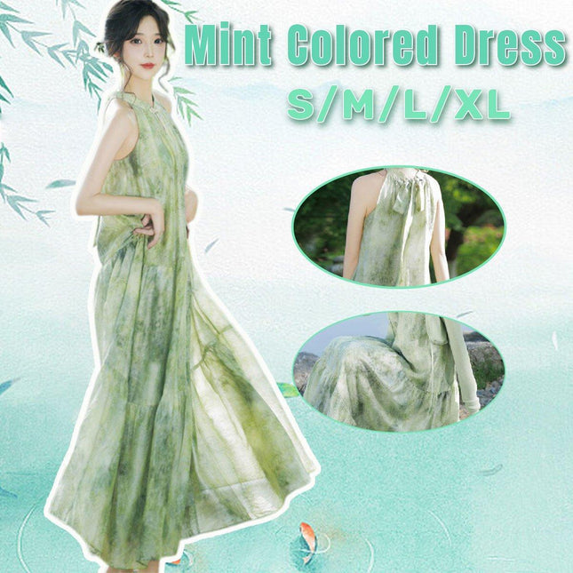 Women Chinese Style Green Halter Neck Long Dress Elegant Evening Gown