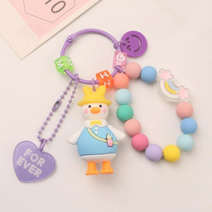 Cartoon Little 3D Duck Keychain Cute Key Chain Car Bag Key Ring Couple Pendant - Aimall