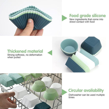 12PCS Silicone Baking Cupcake Muffin Molds Nonstick Square Round Reusable Cake