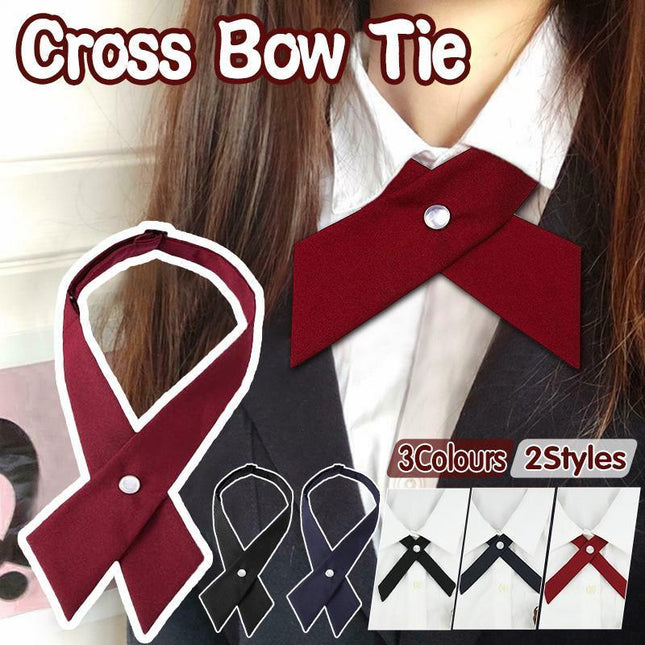 Large Women Criss-Cross Bow Tie School Girl Uniform Solid Adjustable Pre Tied Necktie - Aimall