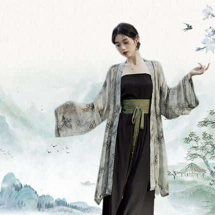 Women Chinese Song Style Hanfu Summer Zen Two-piece National Style Dress