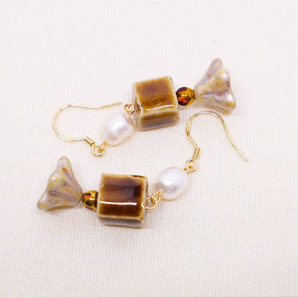 Ceramic Bead Dangle Earrings Imitation Pearl Vintage Fashion Jewellery