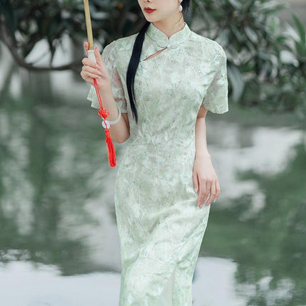Chinese Traditional Cheongsam Women Lace Embroidered Qipao Evening Dress - Aimall