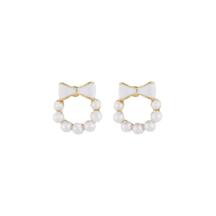 Chic Dainty Bow Earrings for Women Small Round Elegant Jewelry Fashion Gift