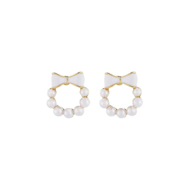 Chic Dainty Bow Earrings for Women Small Round Elegant Jewelry Fashion Gift