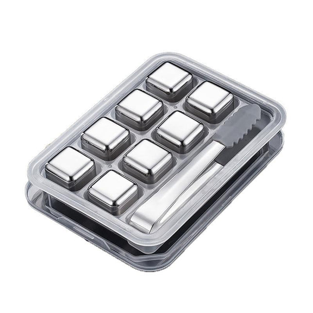 Stainless Steel Whiskey Stones X 8 Ice Cubes With Tong Reusable Cooling Ice Cube - Aimall