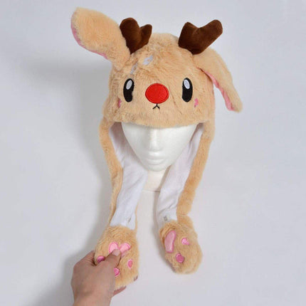 Christmas Plush Hat Pinch Air Bag Funny Ear Moves for Kids and Women Accessory
