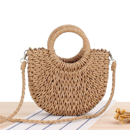 Half Round Woven Beach Bag Holiday Handbag Summer Tote for Travel and Shopping