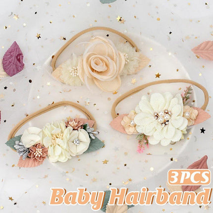 3X Baby Girl Cute Nylon Headband Flower Headwrap Elastic Turban Bows for Newborn