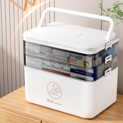 Large Portable Medicine Storage Box Multi-layer Plastic First Aid Emergency Box