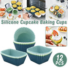 12PCS Silicone Baking Cupcake Muffin Molds Nonstick Square Round Reusable Cake