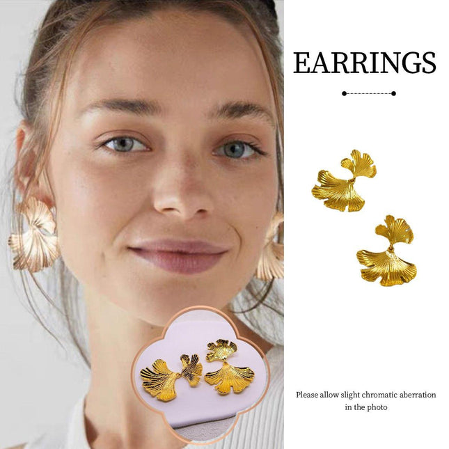 Vintage Irregular Textured Ginkgo Biloba Earrings Trendy Fashion Jewelry Women