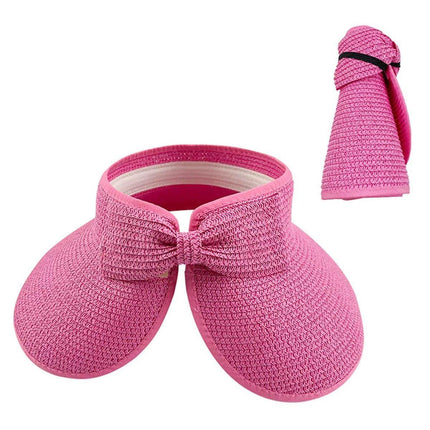 Women Roll Up Sun Visor Wide Brim Straw Hat Summer Foldable UV Protection Cap