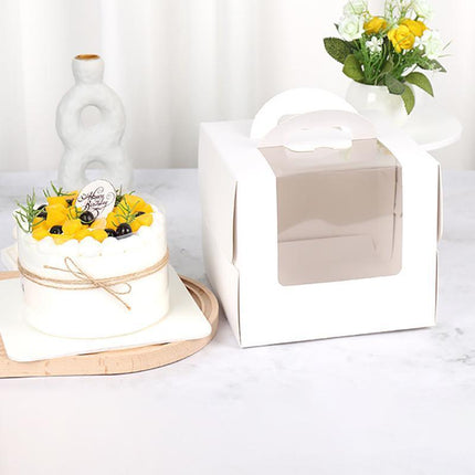 Portable Cake Boxes White Paper Display Window Packing Case Party with Handle 4'' - Aimall