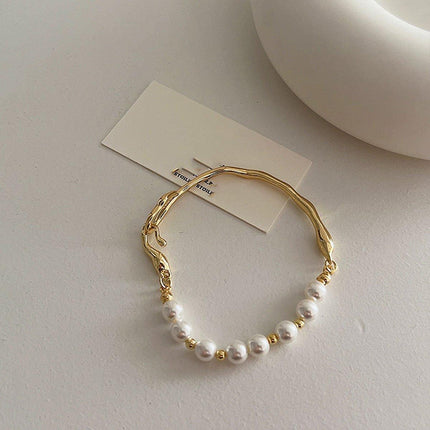 Simple Irregular Freshwater Pearl Necklace and Bracelet Set Elegant Women