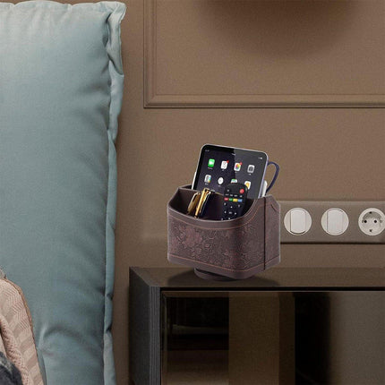 Leather Remote Control Holder 360 Degree Spinning Desk TV Remote Table Organizer